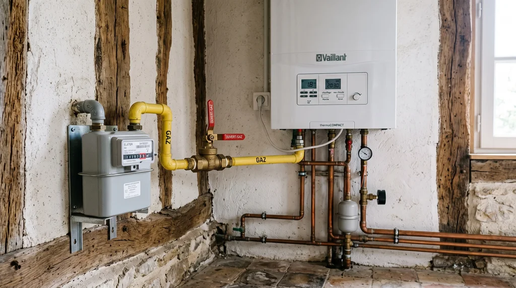 Installation intérieure de gaz — compteur, chaudière et raccordements — Gaz à Carantec